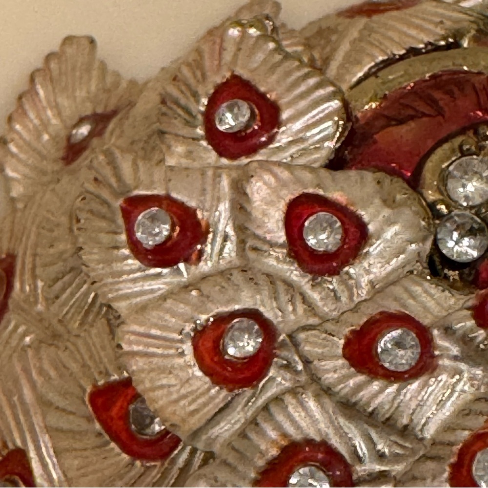 Jeweled Metal and Enamel Peacock Trinket Box With Magnetic Closure - Picture 5 of 11